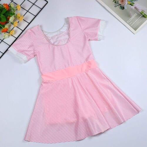 Children's swimsuit for girls, medium size, one-piece, flat-bottomed skirt-style, half-sleeve swimsuit, suitable for swimming pools, hot springs, swimming equipment