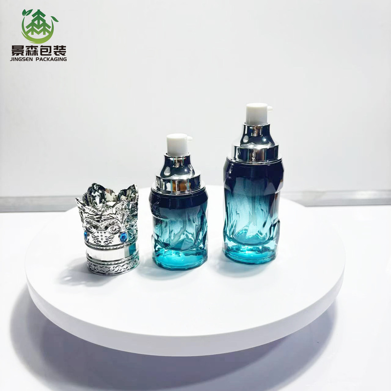 新款皇冠套装瓶120ml水乳瓶按压高档玻璃透明瓶100g膏霜化妆品瓶|undefined