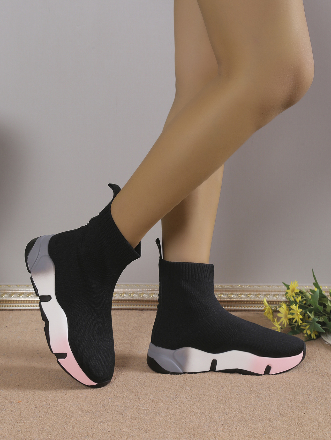 Stivaletti a calza flyknit taglie comode donna con suola alta_voghion.com