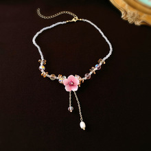 优雅水晶镶钻花朵珍珠流苏项链韩国时尚百搭气质甜美锁骨链项饰女