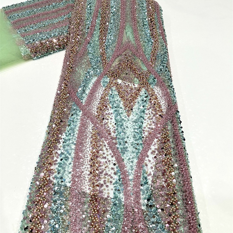 Tejido de sequilla tubo de cuentas bordado red de hilo inferior bordado cuentas de rendimiento ropa de vestido de ropa de niños tela bordado tridimensional bordado image 4