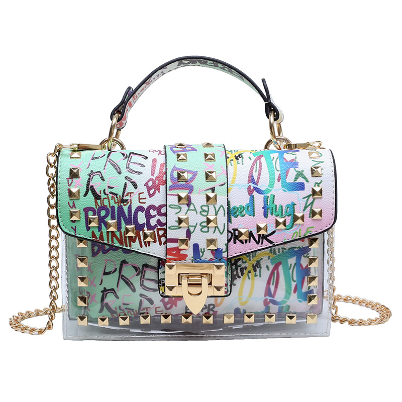 Bolso Pequeño Cuadrado de Graffiti Transparente, Estilo Retro Europeo y Americano - Bolso de Moda INS para Mujer 2022