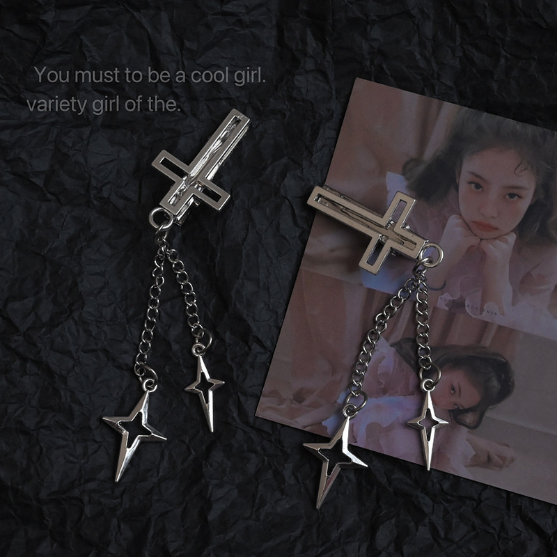 Cool Hot Girl Fashion Cross Hairpin Hair Accessories Distinctive Dark Didi Fashion Sweet Cool Tassel Chain Hair Accessories for Women