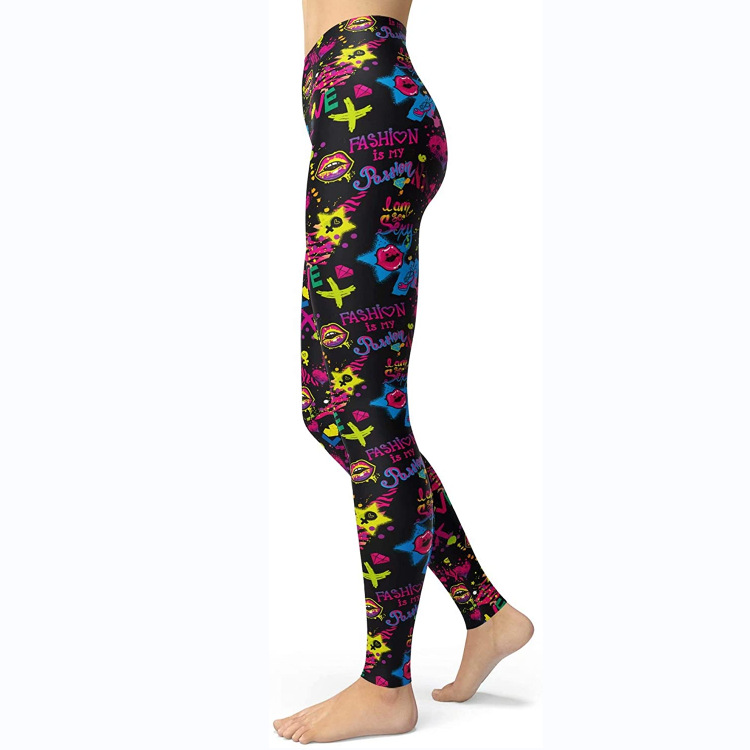 Abbigliamento da donna multicolore stampato slim fit fianchi sollevamento snellente grandi dimensioni corsa yoga fitness leggings_voghion.com