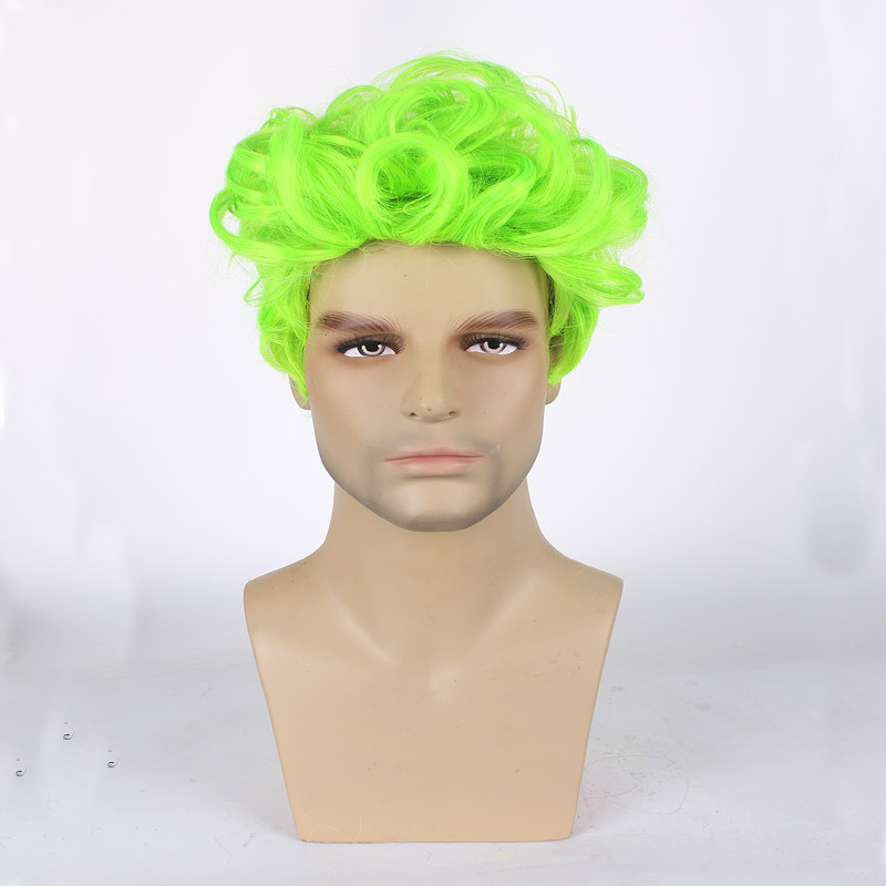 Synthetische Perücke für Herren-Performance-Bühne, flauschige Frisur, fluoreszierendes grünes Licht, kurzes Haar, heißer Verkauf_voghion.com