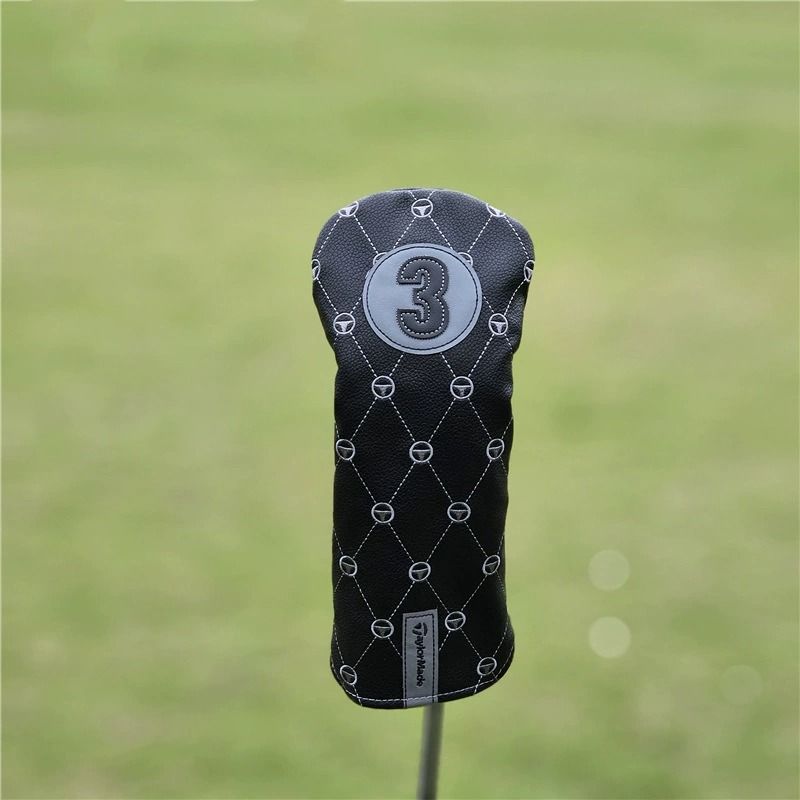 Black golf clubs, helmet, ball head, protective case