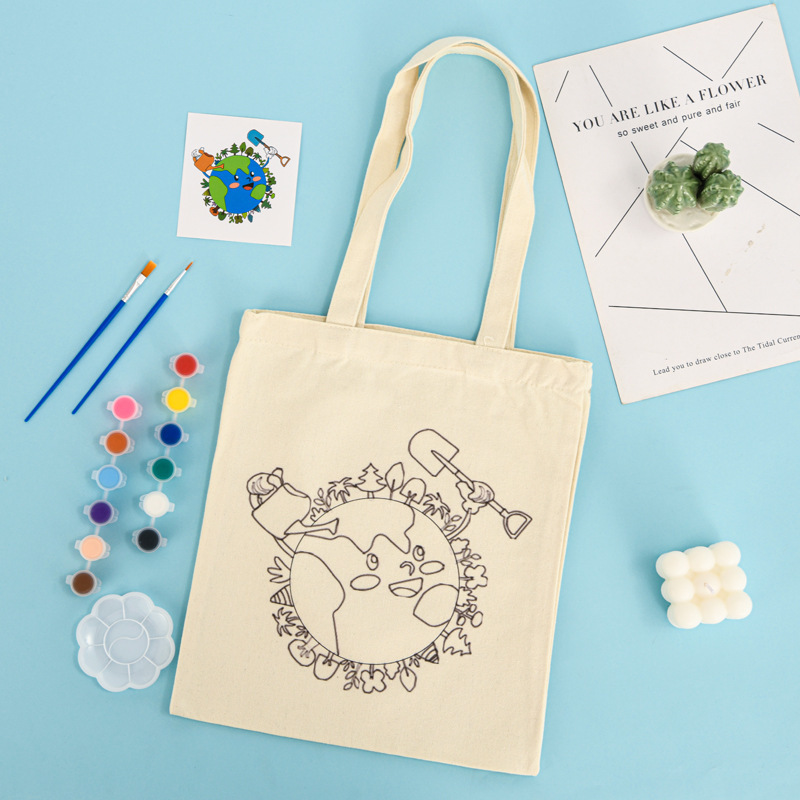 子供の DIY 落書きキャンバスバッグ在庫卸売学生夏の興味クラス手描きキャンバスバッグのカスタマイズ|undefined