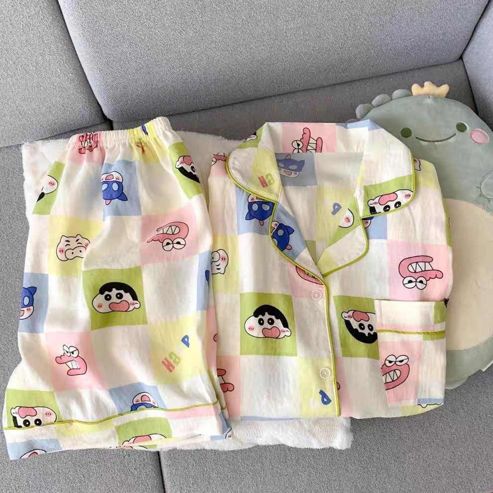 Verano nuevo pijama de pareja mujer suelta delgada pantalones cortos de manga corta dos piezas de impresión de nubes de algodón ropa para el hogar