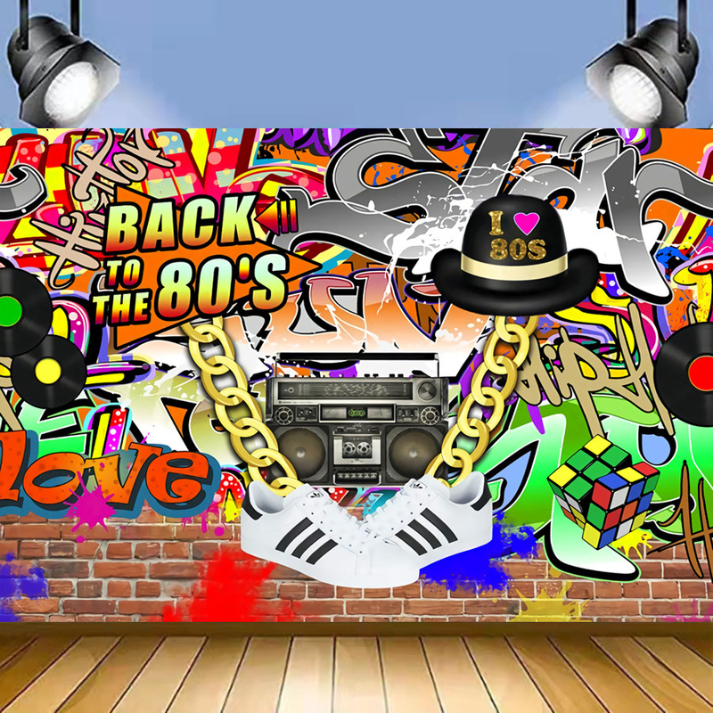 Amazon Hip-hop Graffiti 80s Photography Background Cloth 5x3ft Export Birthday Party Banner Decorative Supplies