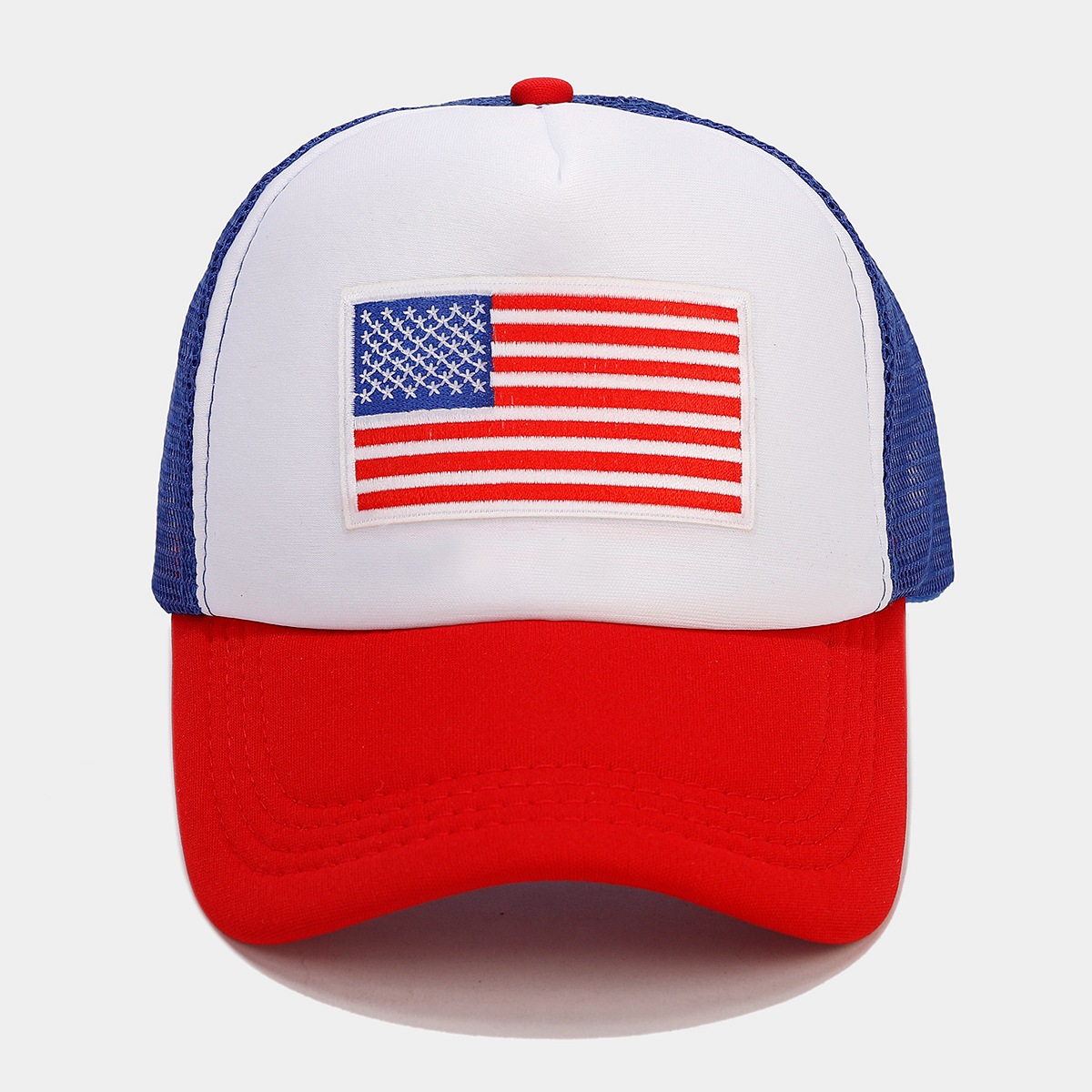 Rojo azul contrapeso malla transpirable espacio algodón sombrero de béisbol bandera americana sombrero de lengua casual sombrero de verano sombrero de sol
