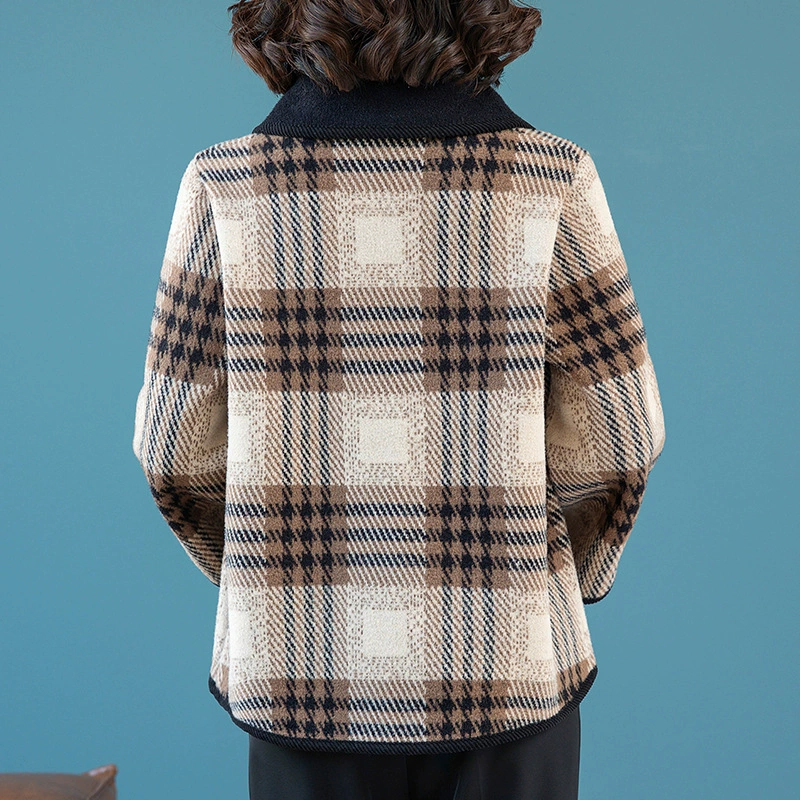 Шерстяной осенний кардиган-пальто для мамы в стиле Chanel, красный/чёрный, размеры 1XL-5XL