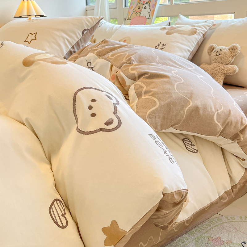 Cama de algodón cuatro piezas de sábanas de algodón cubierta dormitorio único pequeño fresco tres piezas de Nantong ropa de cama al por mayor