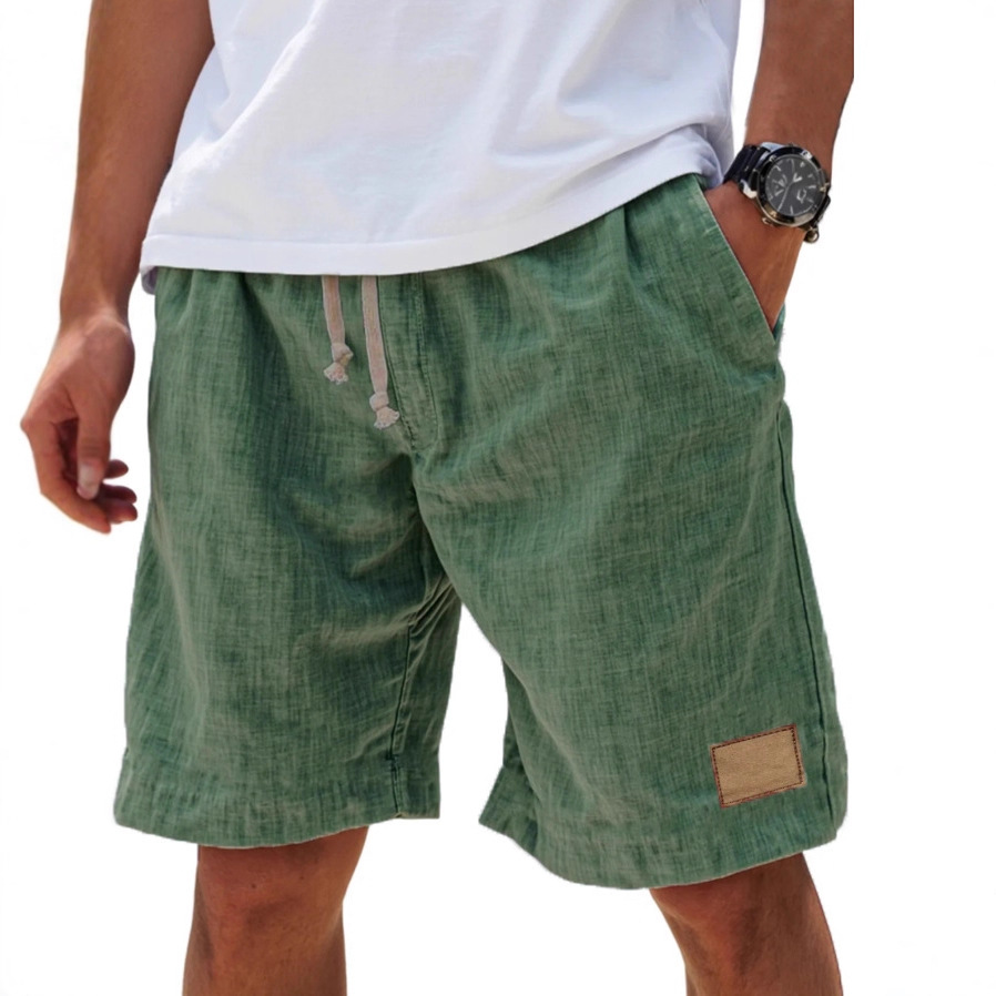 2025 Cross-Border Amazon New Men's Retro Breathable Linen Loose Holiday Shorts Fashion Casual Shorts