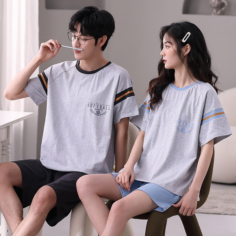 Venta al por mayor pareja pijamas de verano de las mujeres traje de manga corta de algodón Delgado coreano casual hombres y ropa de casa de las mujeres se puede usar fuera