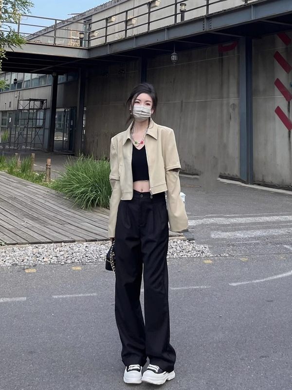 khaki Short Long-sleeved Suit Jacket Coat Women's Spring and Autumn Design Sense Niche Early Autumn Trendy Ins Top