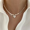 Fashionable necklace from pearl with tassels, asymmetrical chain for key bag , silver 925 sample