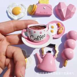 新款3D立体食物磁贴面包奶牛盒荷包蛋茶壶树脂冰箱装饰冰E18