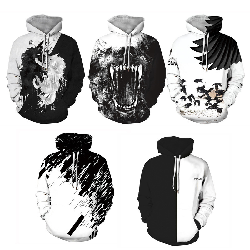 Cross-border 2021 new couple coat Beast digital printing pullover fashion loose plus size hooded sweater
