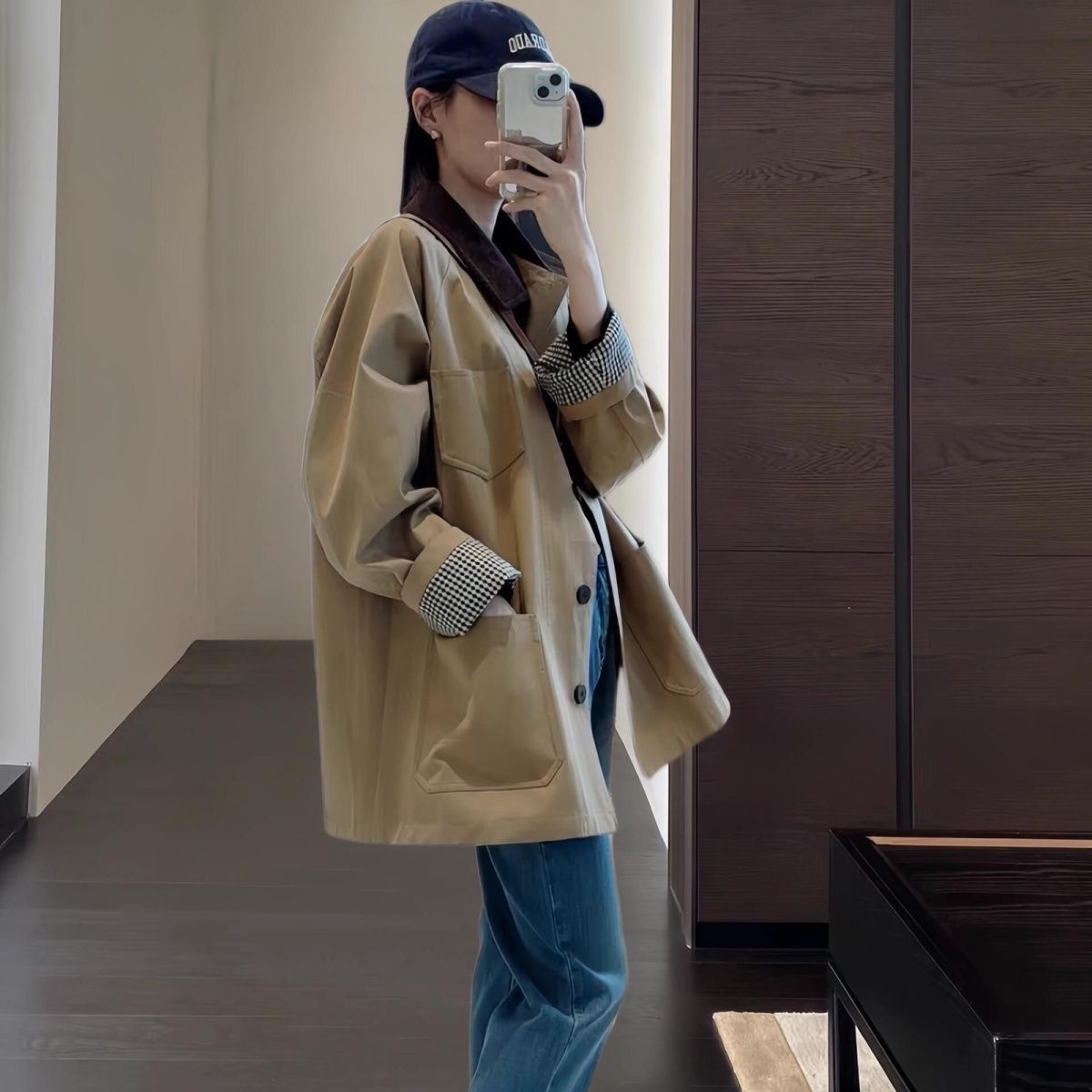 2026 New Style Trench Coat for Women, Petite, Mid-Length, Casual, High-End, Color-Blocking, Loose Fit, Khaki Jacket for Spring and Autumn