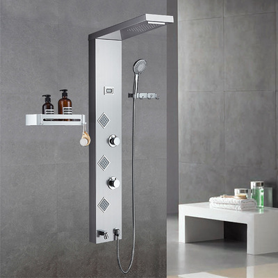 置物架衣钩水力发电温度显示LED恒温淋浴花洒套装304不锈钢淋浴屏|ru