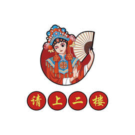 国潮风饭店墙面装饰火锅餐饮请上二楼指示牌楼梯文化贴画创意布置
