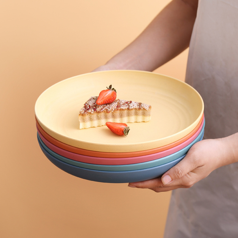 25cm Disco 8 Unids paja de trigo plato de cena del hogar placa de la torta plato de fruta plato resistente a la caída plato de restaurante vajilla image 4