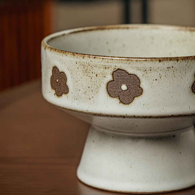 Plato de fruta especialmente hermoso, plato de pie de tosco hecho a mano retro, plato de dim soo para hacer té, plato de fruta, exportación transfronteriza