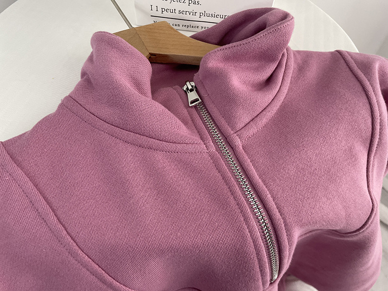 Vêtements pour femmes, sweat-shirt en coton de couleur unie, combinaison à fermeture éclair et pantalon de sport ample en velours pour femmes_voghion.com