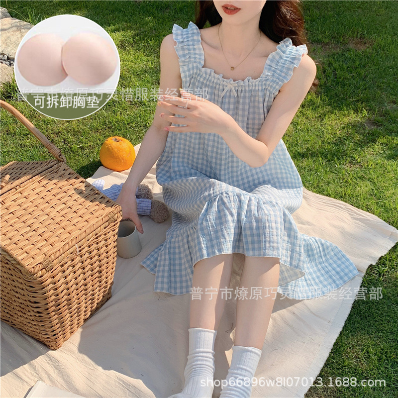 Pijama de cabina para mujeres polvo de cereza de verano algodón trenzado cojín de pecho pijama largo viento rojo de primavera y verano ropa para el hogar
