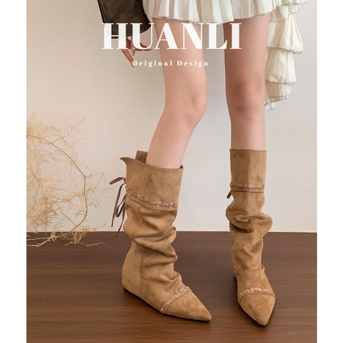 Autumn New Retro British Style Women's Platform Thick Heel Boot with Non-Slip Shaft and Slimming Knights Boot