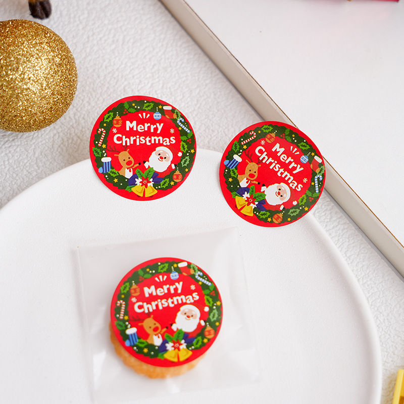クリスマスラウンドins漫画赤かわいいクリスマスシールステッカーギフト包装キャンディーバッグ装飾ステッカー|undefined
