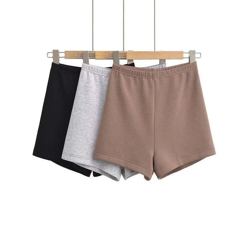 High-Waisted Elastic Shorts for Women, Suitable for Wearing Outside or Inside, Solid Color Slim-Fit Sports Hot Pants, Yoga Shorts, Trendy