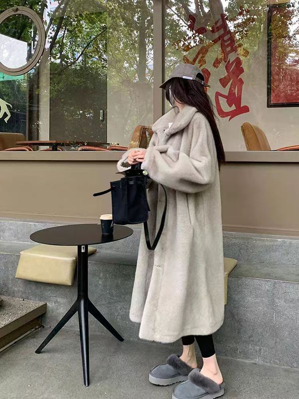 冬季新款环保水貂皮毛一体米兰貂皮草外套女长款宽松大衣毛毛外套|undefined