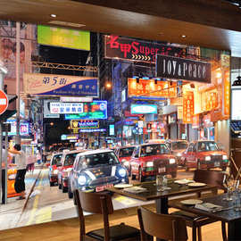 香港怀旧装饰壁纸港风街景图片复古奶茶店港式茶餐厅冰室装修墙纸