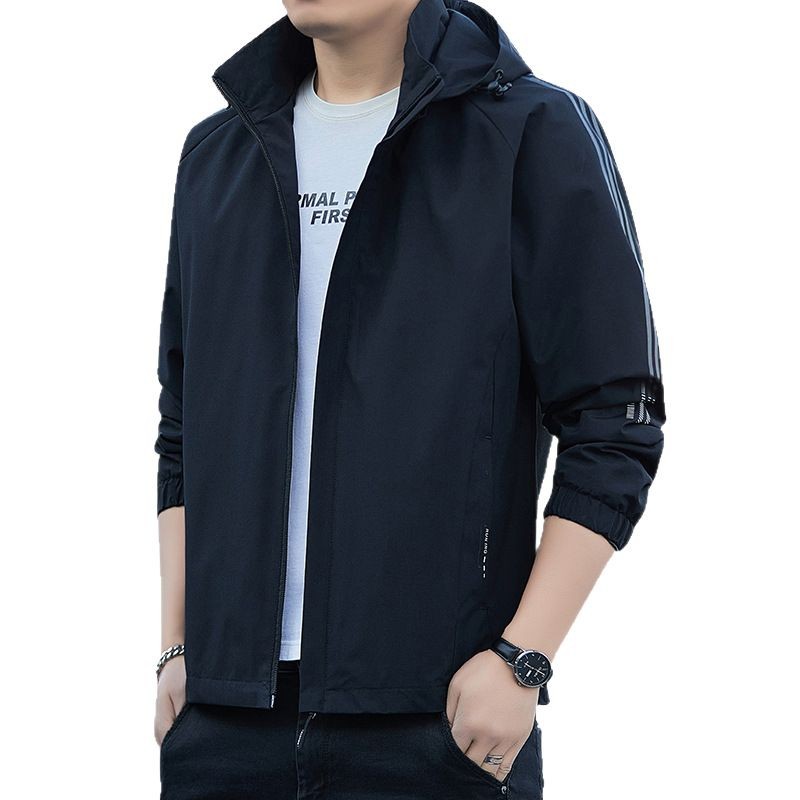 Otoño, chaqueta de tres barras, primavera y otoño, 2025 moda de hombre, chaqueta con capuz, guapo, delgado, casual
