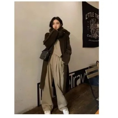 春と秋の女性用模造綿スポーツスーツ韓国風学生ゆったりおしゃれ小柄カジュアルツーピースランニングスーツ|undefined