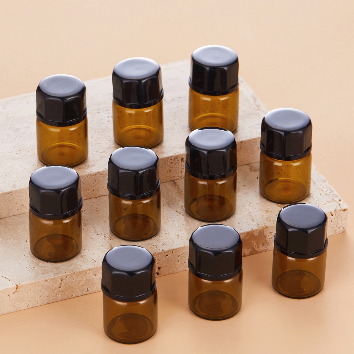 1ml botella de muestra pequeña de crema de color marrón mini botella de aceite fino de color marrón reenvasado cosmético portátil vidrio de prueba embotellado