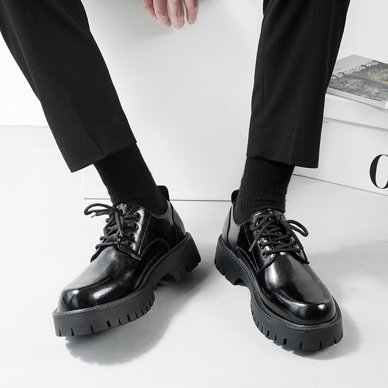 Chaussures décontractées ShoeVault Cleanfit Derby en cuir à semelle épaisse pour homme, bottes Martin basses rehaussantes_voghion.com