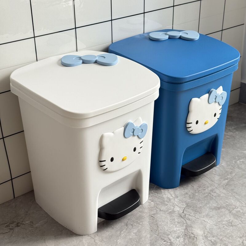 Hellokitty Trash Can Household Bathroom Foot-Operated with Lid High-Looking Cute Living Room Paper Basket Large Capacity