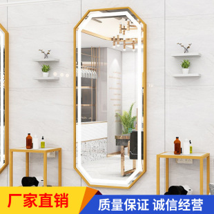 Hairdresser Mirror Table Internet Celebrant Barber Shop Mirror Hair Salon Special Simple Internet Celebrant Single-sided Fashionable Wall-mounted Hair Cutting Mirror with Light
