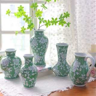 青花瓷花瓶陶瓷花瓶新中式绿绮花笺花瓶水培插花器客厅装饰摆件