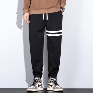 L628 | Plus size men's autumn and winter New twill houndstooth ankle-tied casual pants men's simple loose stretch trousers
