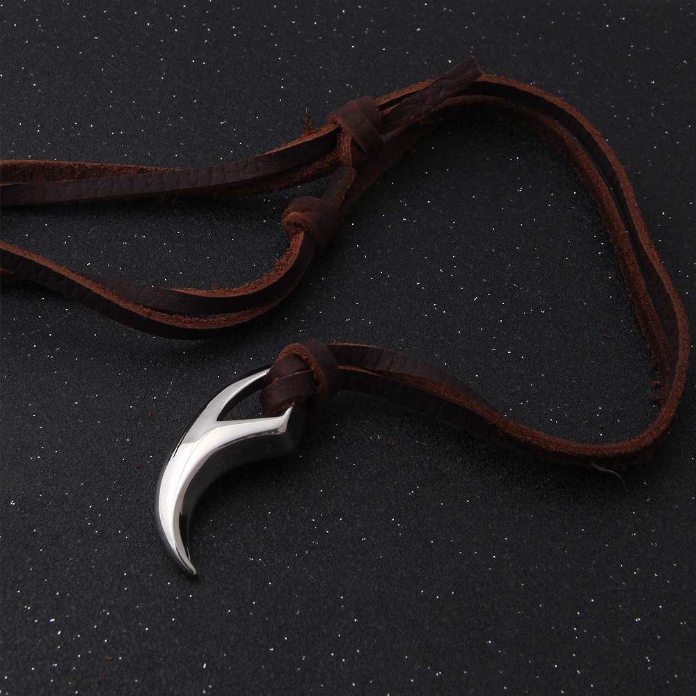 Crescent Moon Wolf Tooth Pendant Necklace