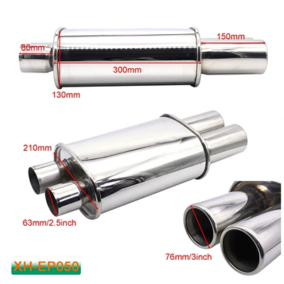 Tail Drum, Flat Drum, Loudspeaker Drum, Universal Straight Exhaust with Tail Throat, Single Outlet, Double Outlet, Car Exhaust Pipe, Stainless Steel Modification (Exhaust pipe) - xh-ep050-sl