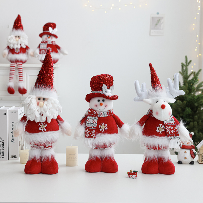 新しいサンタクロース雪だるま格納式人形ニットぬいぐるみ立ち人形クリスマス装飾装飾品|undefined