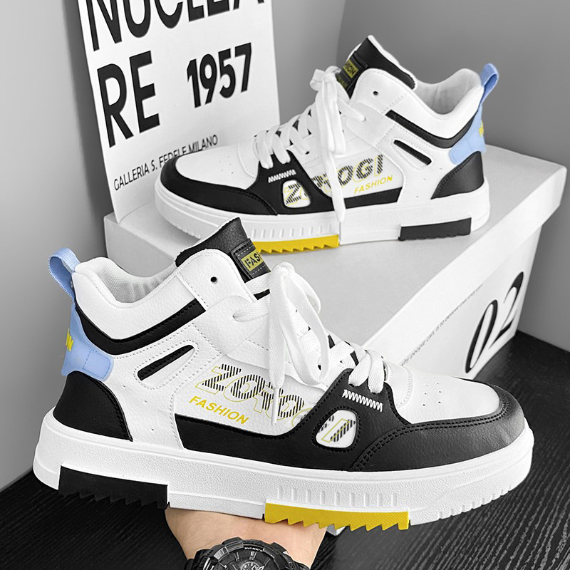 Trendy white shoes 2024 New Spring versatile comfortable Sports men's fashionable shoes Middle School men's high-top casual sneakers