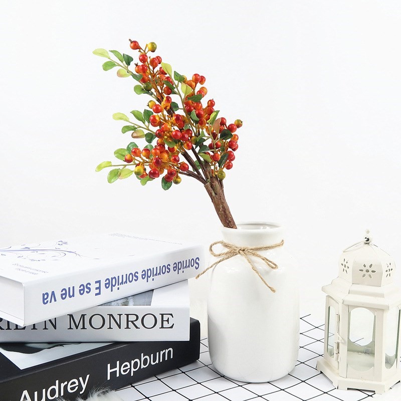 卧室内仿真果实浆果单支插花蓝莓红色发财圣诞红云丝纸豆豆枝红豆