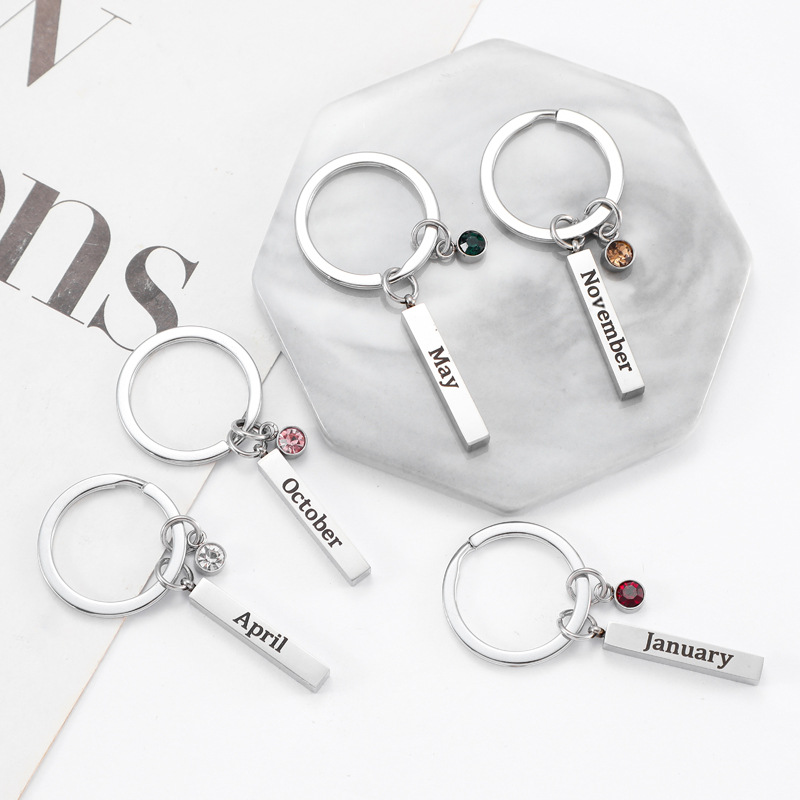 Inlay Design Simple Style Style Simple Style Letter 201 Stainless Steel Inlay Birthstone Unisex Unisex Keychain