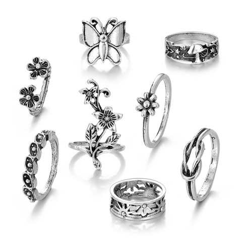 Korean jewelry industry AliExpress European and American knuckle rings hot-selling retro exaggerated gemstone combination set ring 16 sets