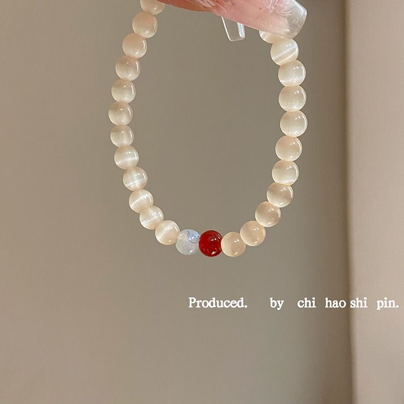 Cool feeling imitation cat's eye stone beaded bracelet niche light luxury high-end fashion simple high-value all-match bracelet for women